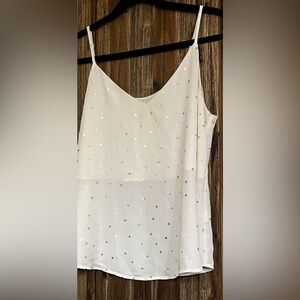 Blu Pepper Ivory Camisole Top W/Shimmering Gold Dots VNeck & Adjustable Straps